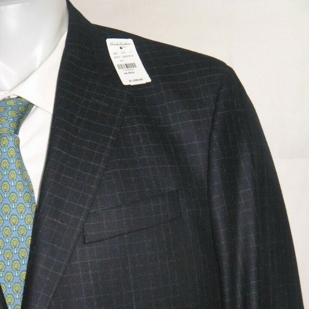 Brooks Brothers Own Make Blue Chheck Flannel Three Roll Two Suit 44R NWT